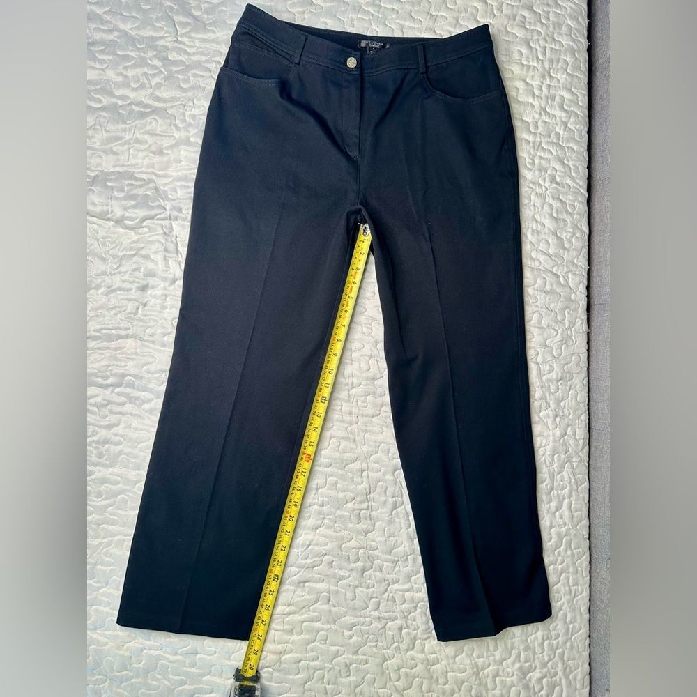 St. John Caviar Black Straight-Leg Pants Stretch Cotton Gold Hardware Size 12 - Picture 8 of 11